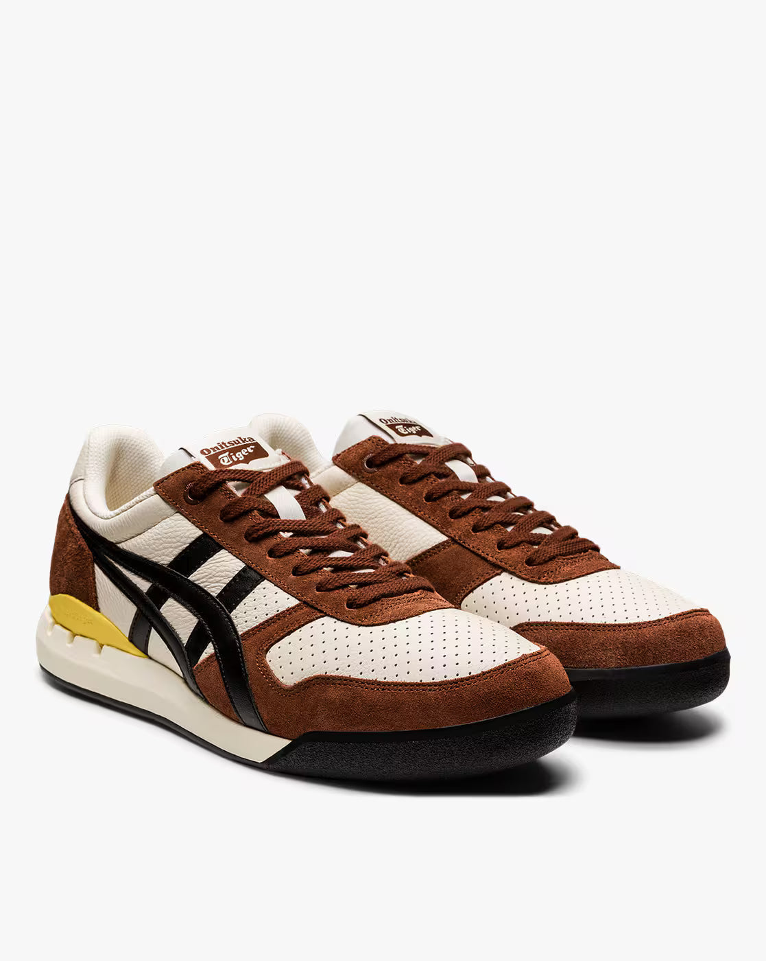 Retro-Inspired Leather & Suede Sneakers – Brown/Ivory/Yellow